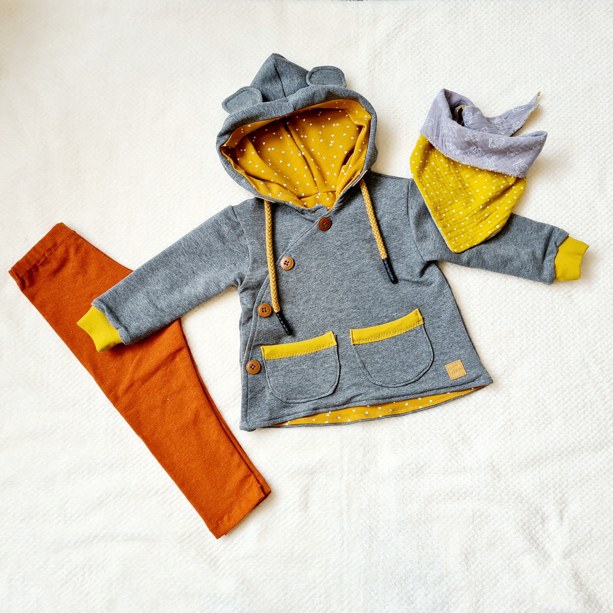 Bild von Kaputzenjacke, Kinderjacke, grau, senf